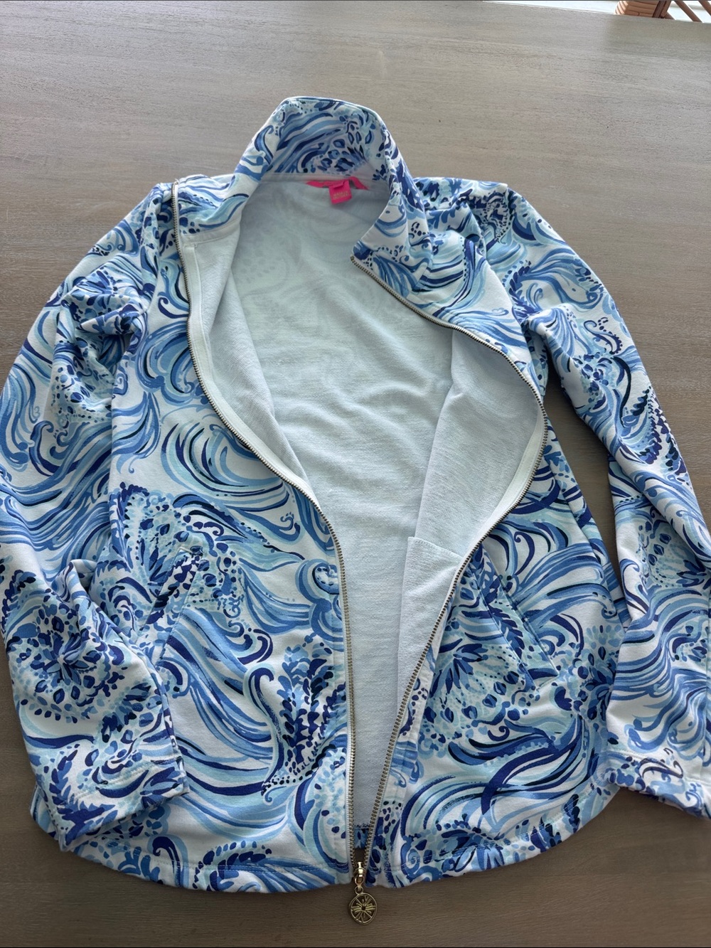 Lilly Pulitzer White & Blue Wave-Print Zip Jacket Xs - Picture 4 of 5